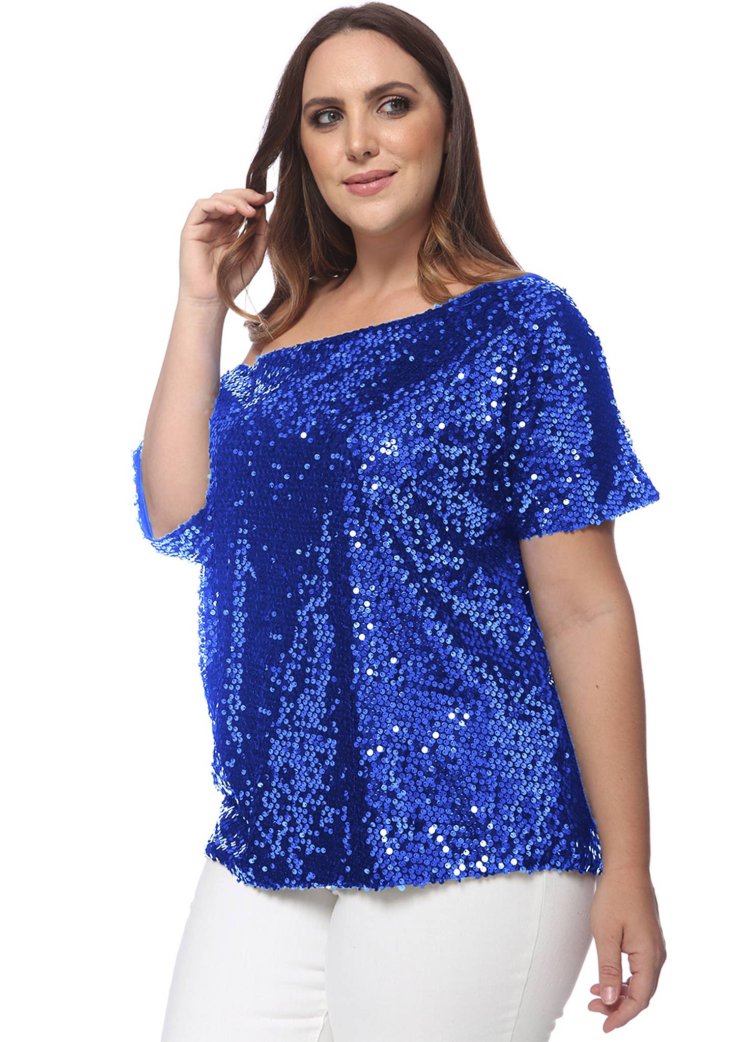 Anna Kaci Wholesale – Großhandel Bluse – Damen – Ein-Schulter-Pailletten-Top in Übergröße37