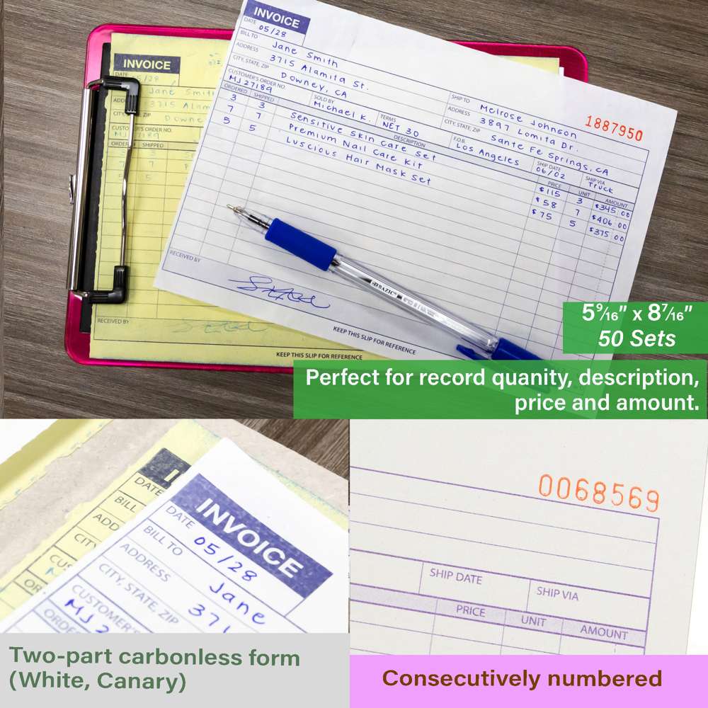 Luna Office Supply -  Everyday Essential – wholesale Kontorsmateriel/Notecard Set – Fakturabok 2-del Carbonless 5 9/16" x 8 7/16" (50 uppsättningar)2