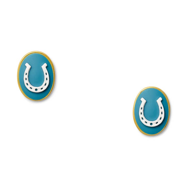 Boucle d'oreille fer à cheval Lucky Blu pour la vente par CC & Co by Catherine Canino