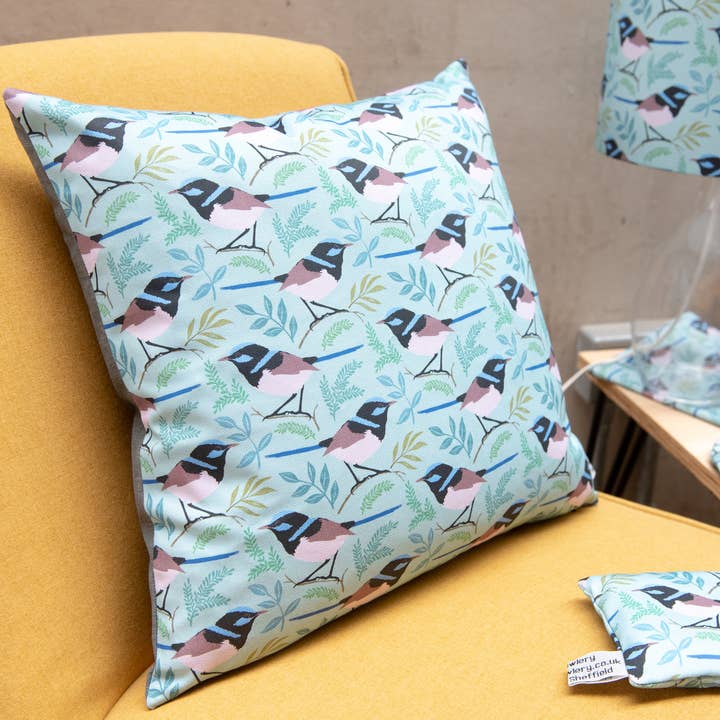 Fairy Wren Print Cushion for wholesale by The Owlery