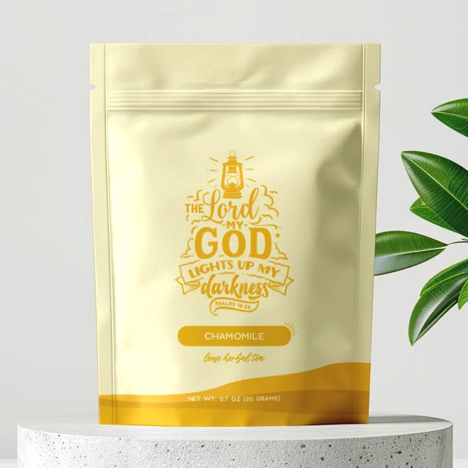 Bible Verse Egyptian Chamomile Tea Pouch - Psalm 18:28 for wholesale by Little Prayer Tea Company