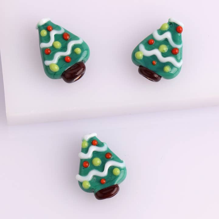 Glass Christmas Tree spacer, winter holiday bead, green tree for wholesale by Adamodart