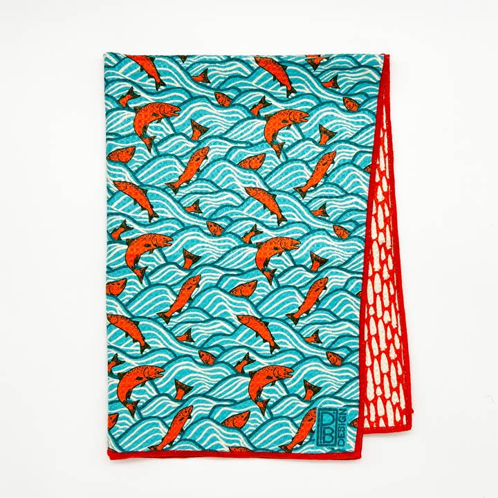 Jumping Salmon Tea Towel for wholesale by Paige Brady Design