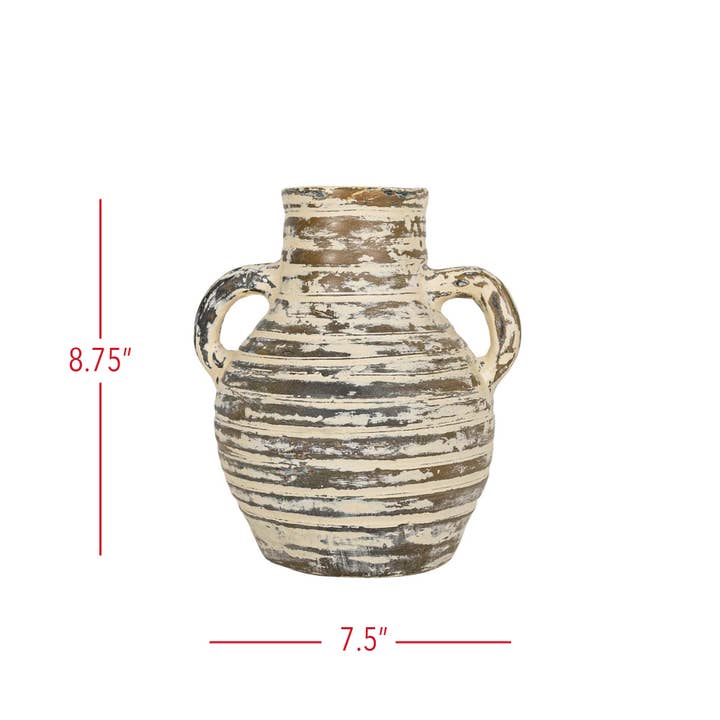 Foreside Home & Garden - Wholesale Vase - Gideon Ribbed with Handles Vase Cream Terracotta