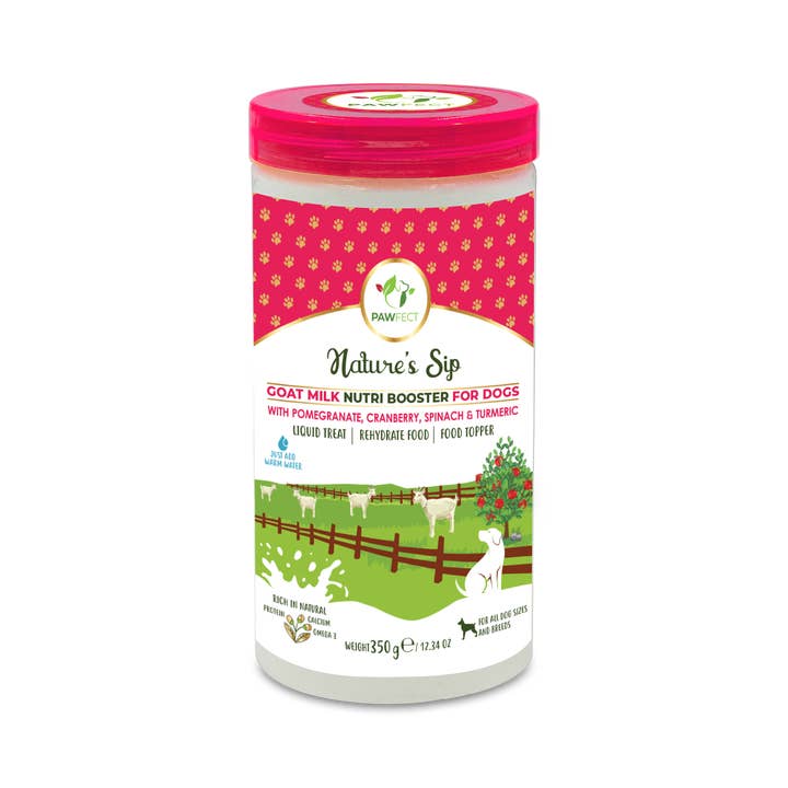 Pawfect Pet Foods Pvt Ltd - USA - Wholesale Pet Supplement - Dog - Pawfect Nature's Sip Goat Milk Powder with Pomegranate & Cranberries| Easily Digestible| Pre & Probiotics| Healthy Topper| Hydration Support| Milk Replacer for Dogs1