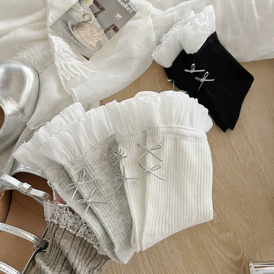 Funkyrel® Atzbranding Limited - Wholesale Socks - Women's - Rufia - Sheer Mesh Panel Socks with Bow Detail4