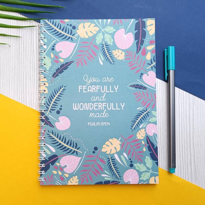 A5 Fearfully & Wonderfully made Scripture Notebook,Psalm 139 for wholesale by Kirsty Grace Designs
