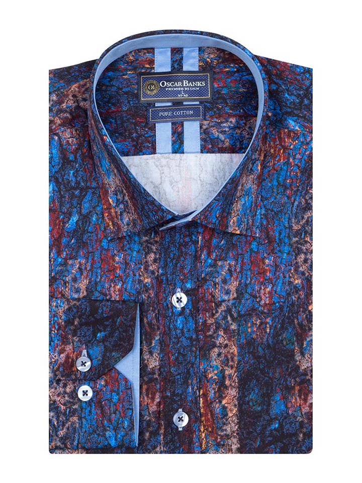 Donkerblauw shirt met korstprint en bijpassende zakdoek voor wholesale door Makrom