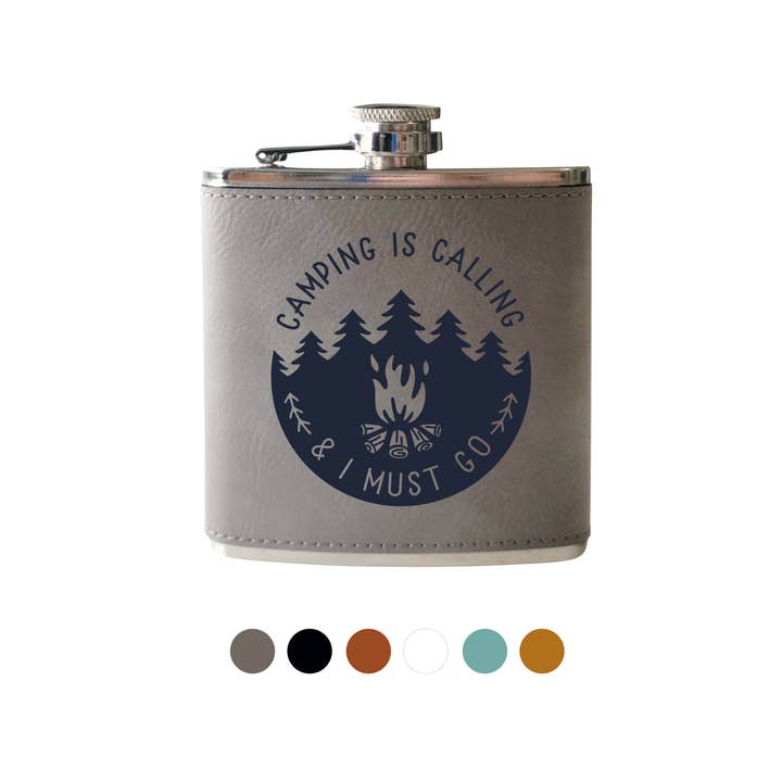 Flask- Camping is Calling for wholesale by Beckman Design