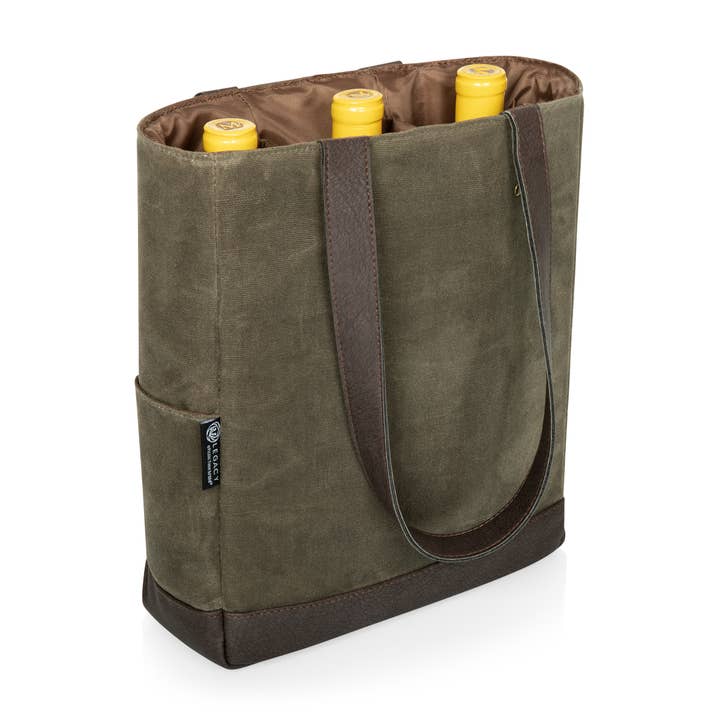 Khaki Green with Beige Accents 3 Bottle Insulated Wine Cooler Bag for wholesale on Faire10