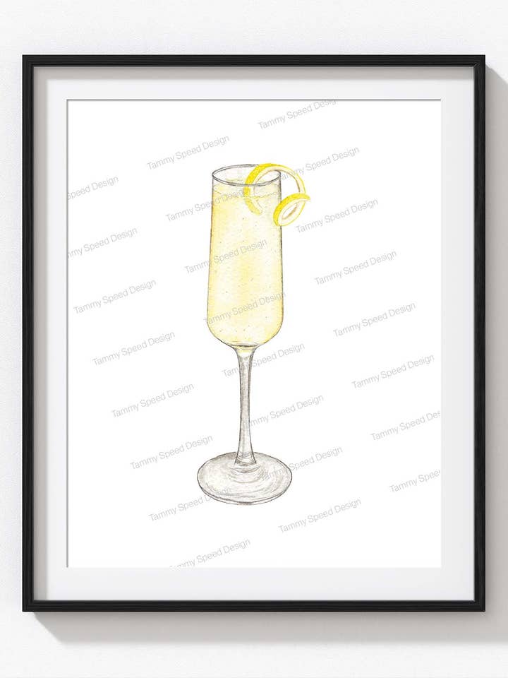 French 75 Art Print, Watercolor Cocktail Print for wholesale by Tammy Speed Design