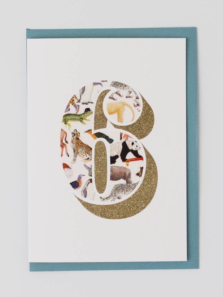 Biglietto di Compleanno per 6 Anni - Bio Glitter & Liberty Queue for the Zoo per la vendita all'ingrosso da parte di The Charming Press