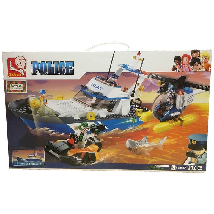 Police Boat, Land & Sea Police Building Brick Kit (347 Pcs) for wholesale by Texas Toy Distribution