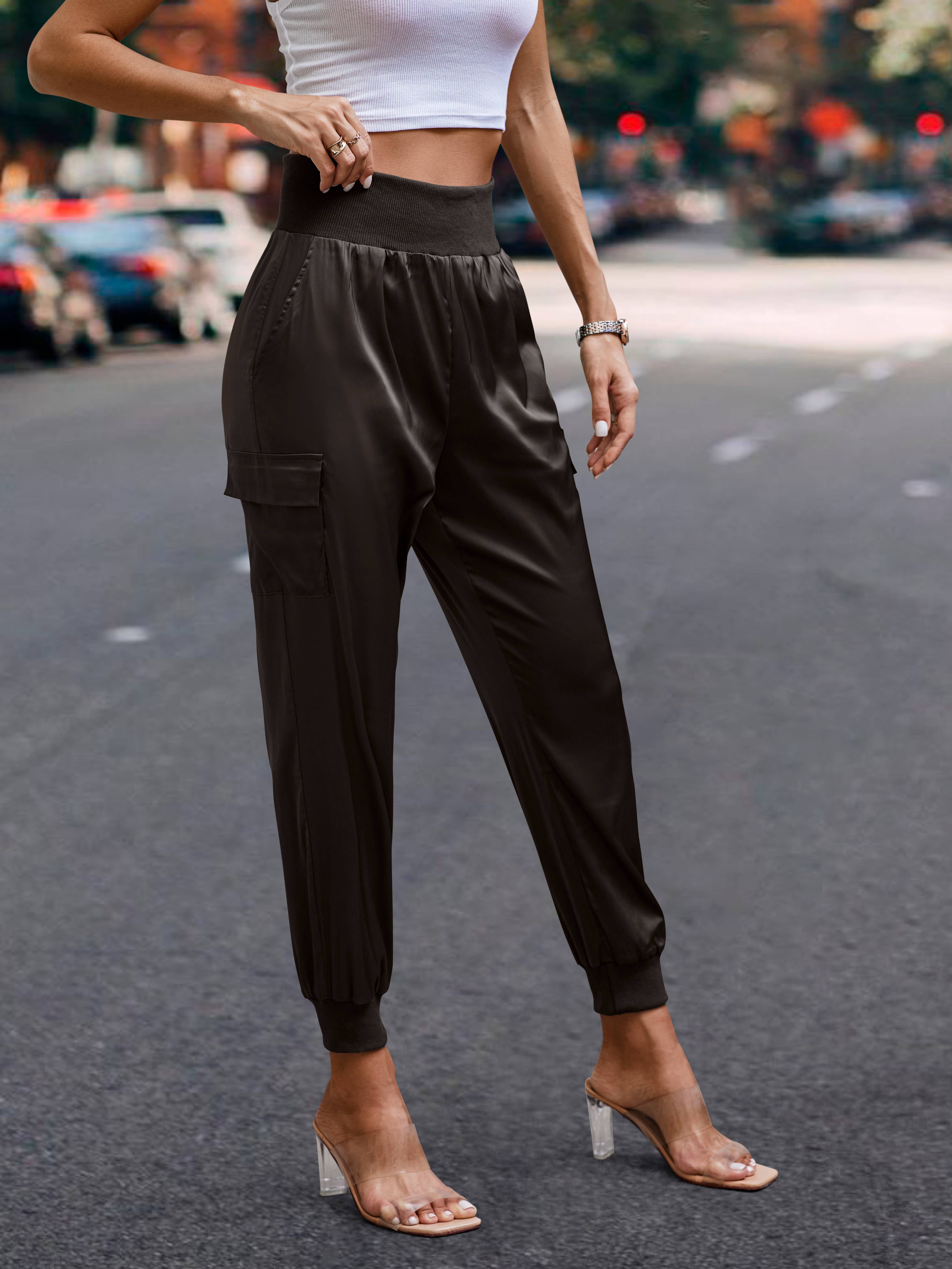 eLook - Wholesale Lounge Sweatpants/Joggers - Women's - SZ1-P0012 Satin Cargo Jogger with Ribbed Waist16