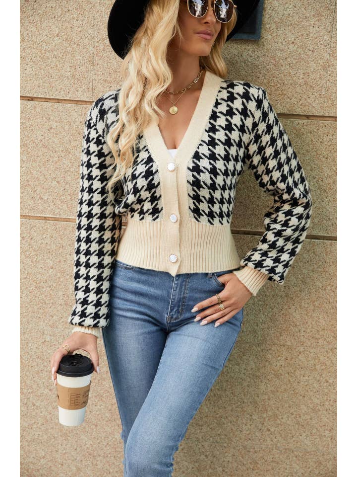L Michele – Großhandel Strickjacke – Damen – Langärmliger Strickcardigan mit Gingham-Knopfleiste8