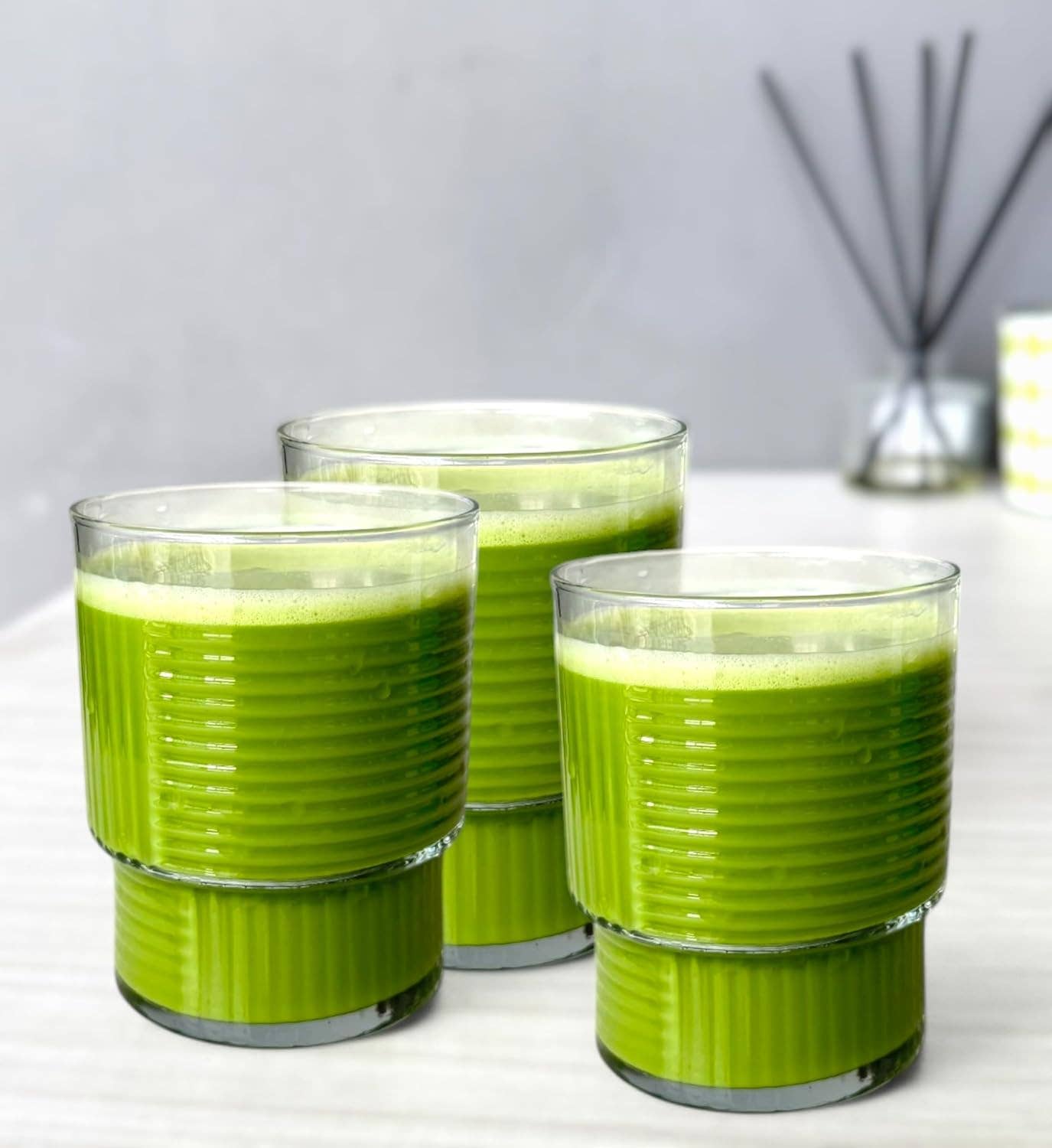 Biomatea - Vendita all'ingrosso Bicchiere/tazza - Set di 6 bicchieri | Bicchieri da 325 ml per matcha | Bicchiere a coste con motivo geometrico | Bicchiere per matcha, frullati, acqua, bibite, bicchieri da bere, IMPILABILI5