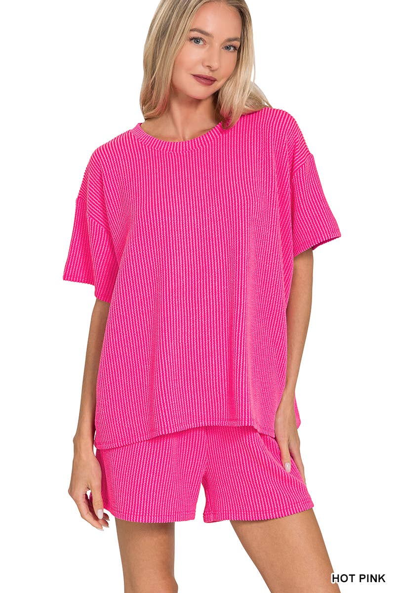 42POPS - Wholesale Lounge Set - Women's - ..Ribbed Short Sleeve Tee & Pants 2PC Set6