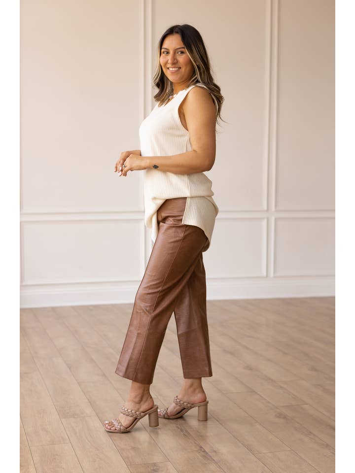 Always Edgy Brown Snake Print Leather Pants for wholesale on Faire