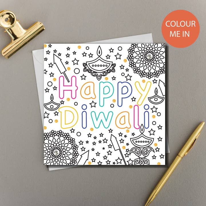 X6 Diwali Kids Colour Me In Greeting Card for wholesale by Eastern Print Studio
