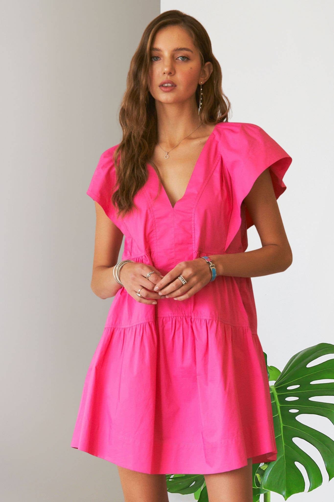 ADORA LA - Wholesale Jurk - Dames - CED3527WN - BABYDOLLJURK MET RUCHES EN GELAAGDE MOUWEN2