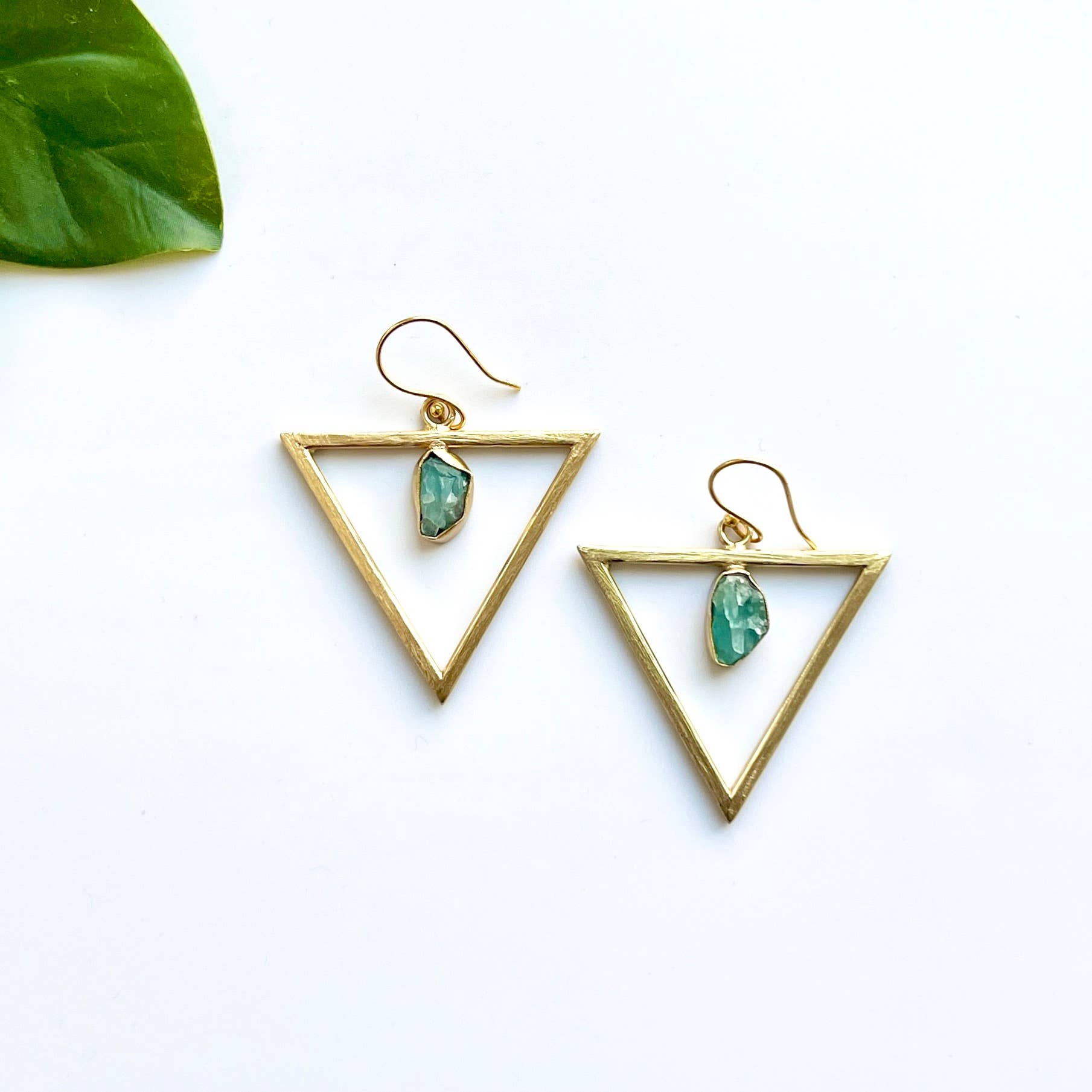 Natural Raw Gemstone Earrings Gold Plated Brass Handcrafted Women Jewelry BE111