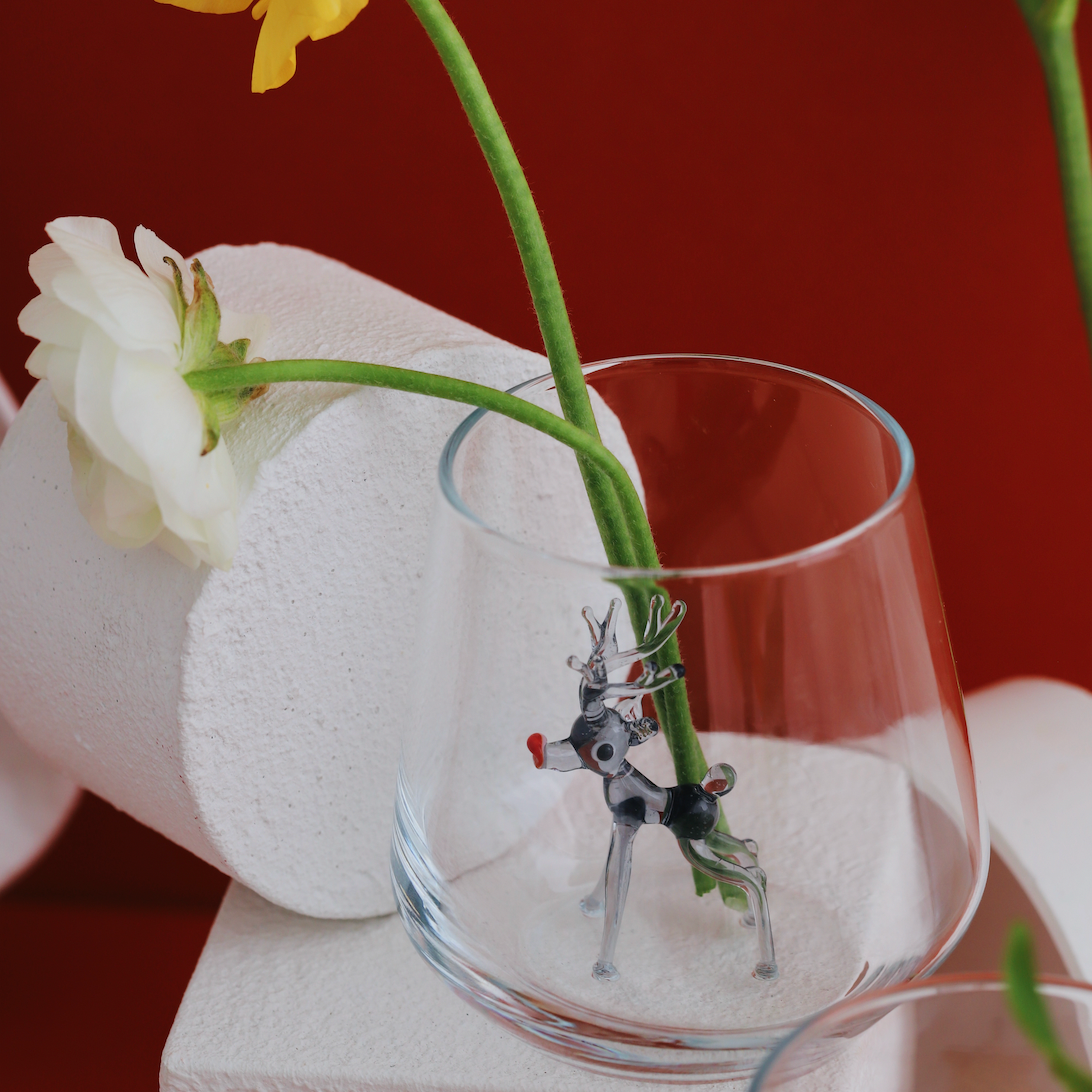 Minizoo - Venta al por mayor Copas de cóctel/licor - Vaso de agua Deer Glass gris con figura de ciervo1