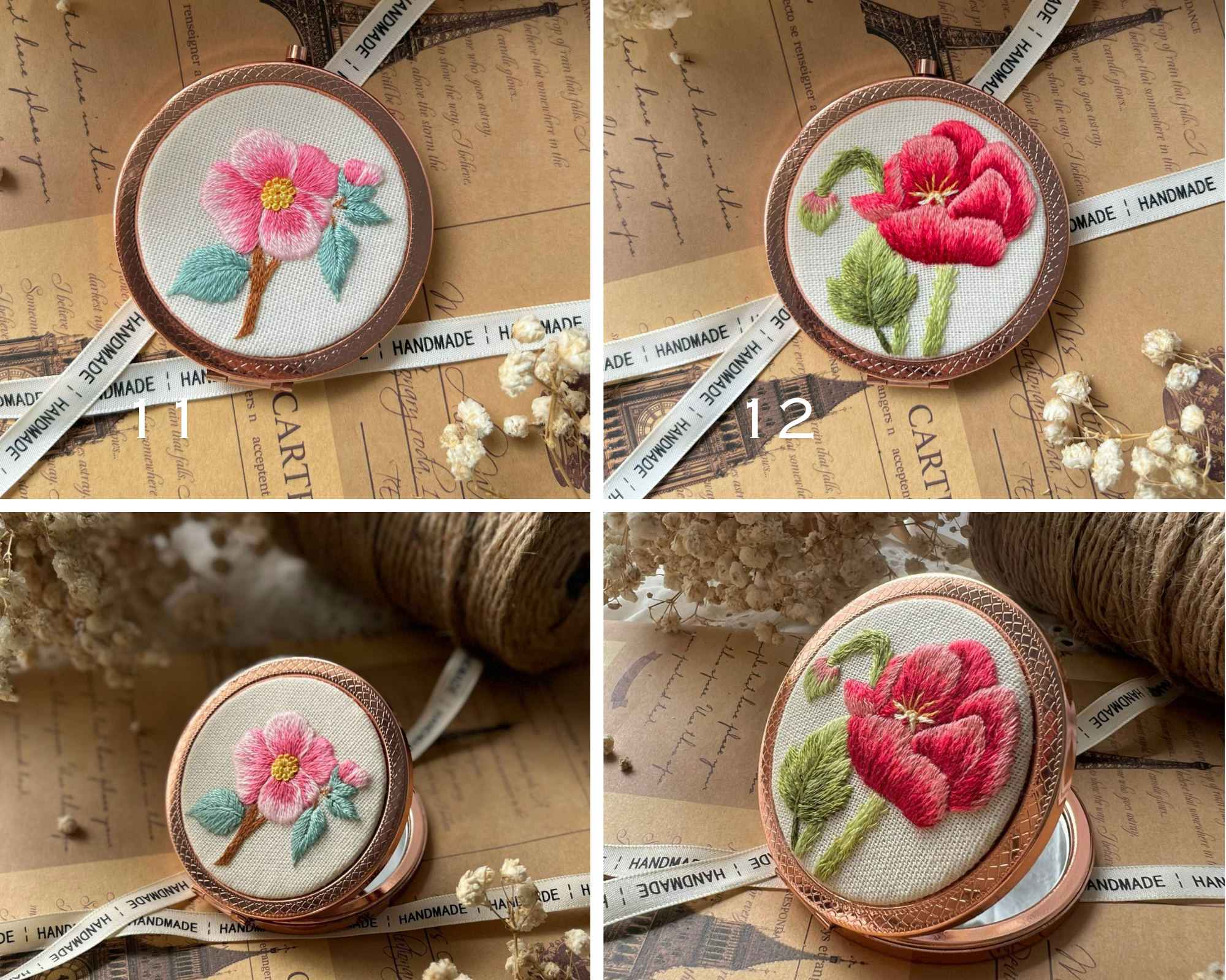 Maple Dream Store – Großhandel Taschenspiegel – Handbestickter Vintage-Taschenspiegel mit Blumenmuster — Hochzeit5