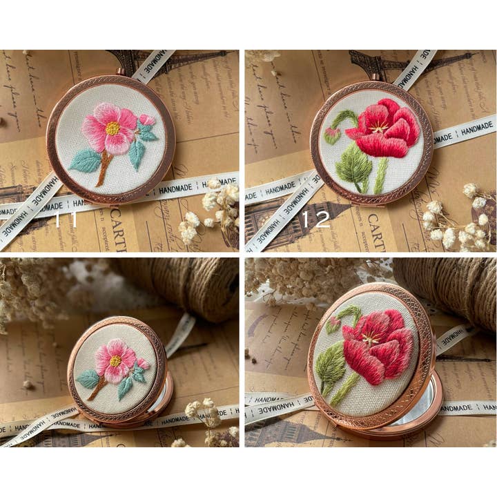 Maple Dream Store – wholesale Compact mirror – Vintage Floral Hand Embroidered Pocket Mirror - Wedding5