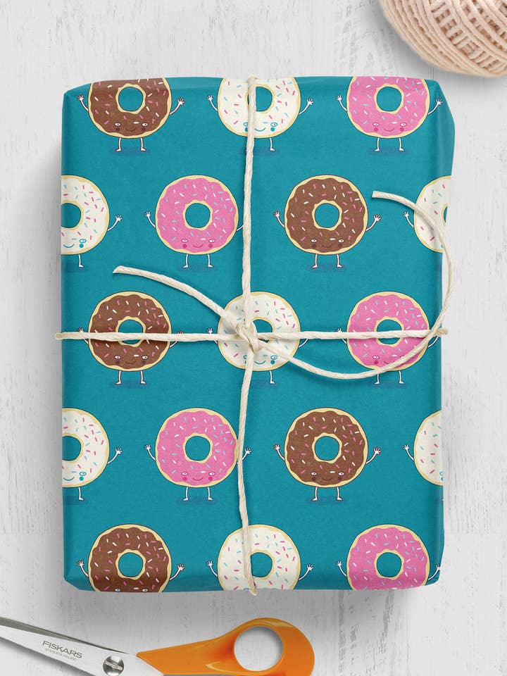 Cute Gift Wrap - Donut **Pack of 2 Sheets Folded** for wholesale by Brainbox Candy
