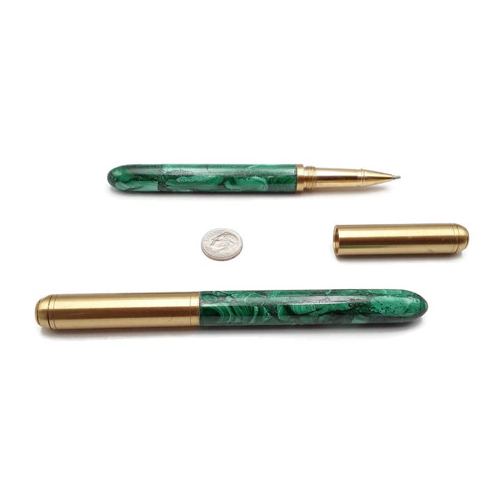 CRCBEADS - Wholesale Pen - Handmade Natural Malachite Stone Green & Gold Ball Point Writing Pen Sold By PC2