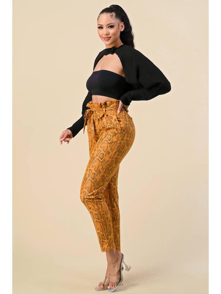 The Sang – wholesale Pants – Women's – SP4870-2 - SNAKE SKIN SLIM FIT PAPER BAG PANTS WITH TIE BELT7