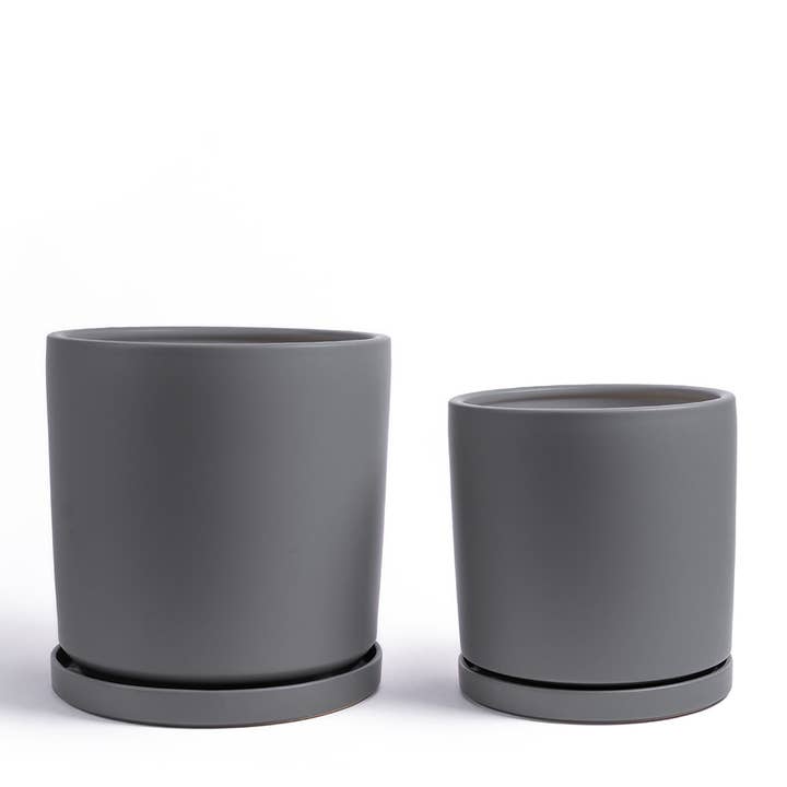 Momma Pots - Vente Pot - Pots cylindriques de 10,5 pouces (1 pièce) et 12,5 pouces (1 pièce) avec soucoupes à eau2