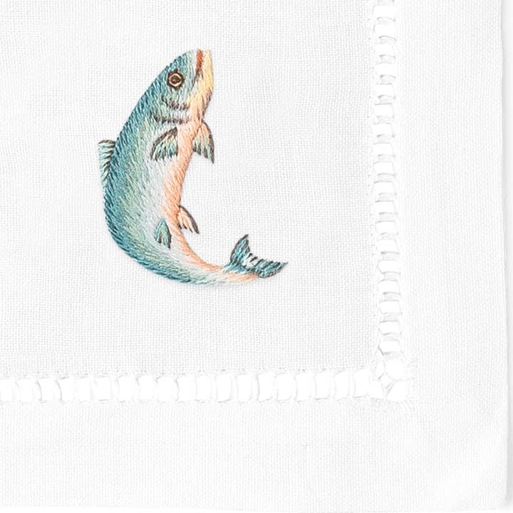Henry Handwork - Wholesale Dinner & Cloth Napkin - Fishing Cocktail Napkins | Mixed Set of 4