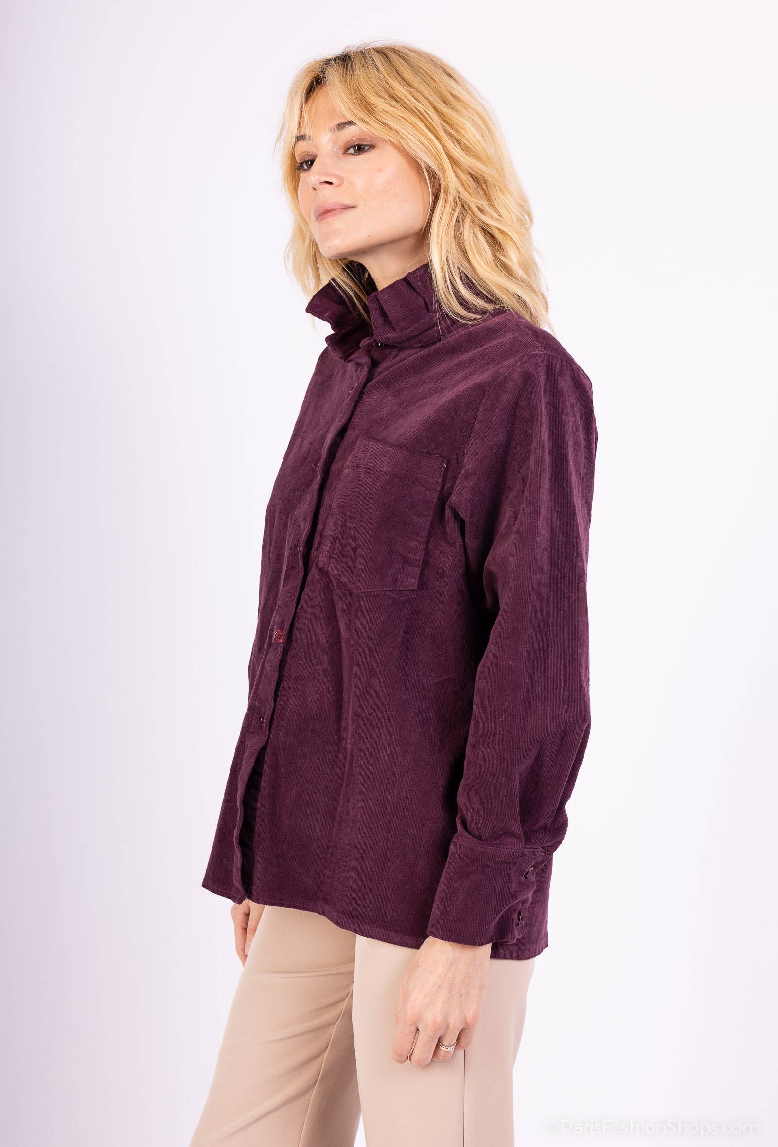Pépouz' Paris - Wholesale Button Down Shirt - Women's - Corduroy shirt with ruffled collar PC25521