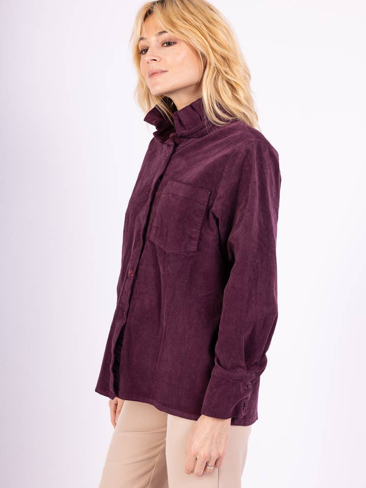 Pépouz' Paris - Wholesale Button Down Shirt - Women's - Corduroy shirt with ruffled collar PC25521