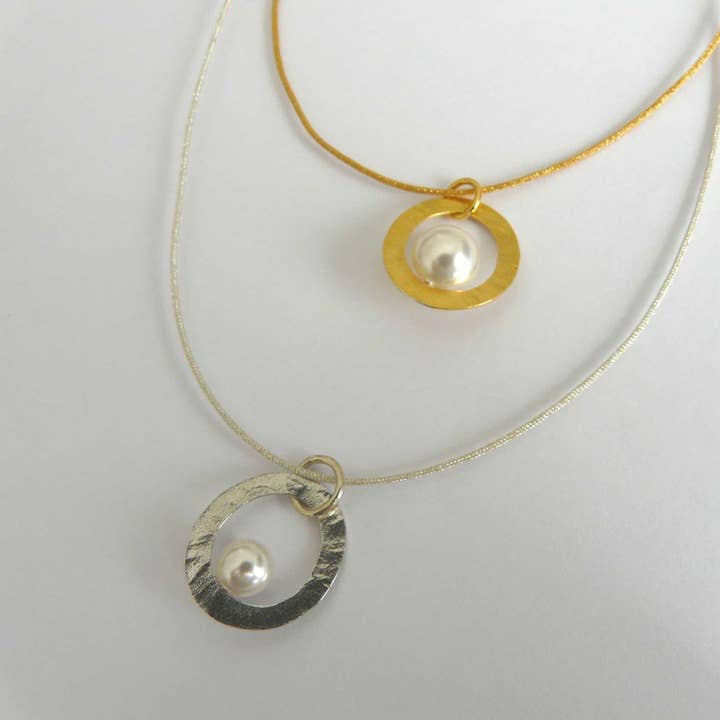 Necklace with Japanese Silk and Pearl for wholesale by Joana Simões Jewellery