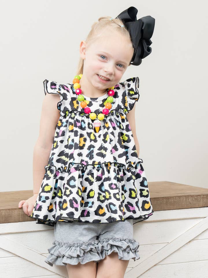 Marie Nicole Clothing - Wholesale Shorts - Kids - Ruffle Hem Cotton Shorts - Heather Grey