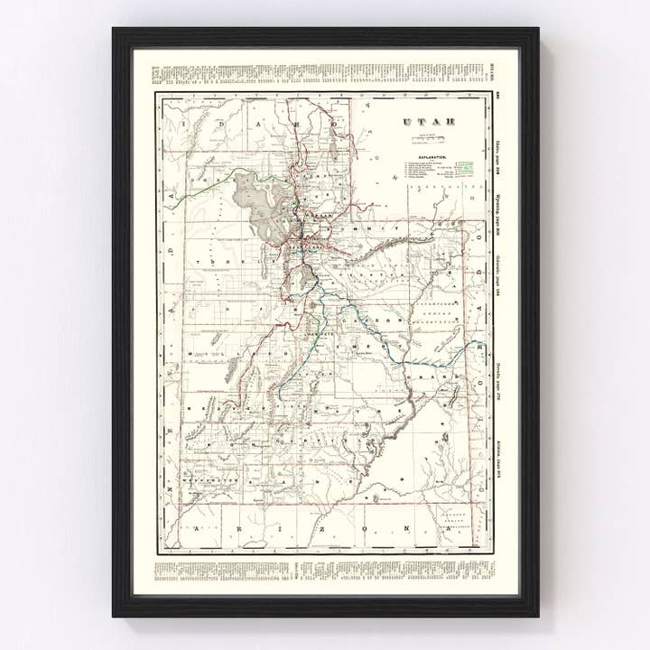 Vintage Map of Utah 1895 for wholesale by Ted's Vintage Art