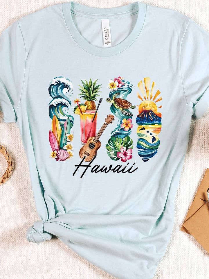 Maglietta Grafica con Pennellata dello Stato delle Hawaii per la vendita all'ingrosso da parte di Pink Irene Wholesale