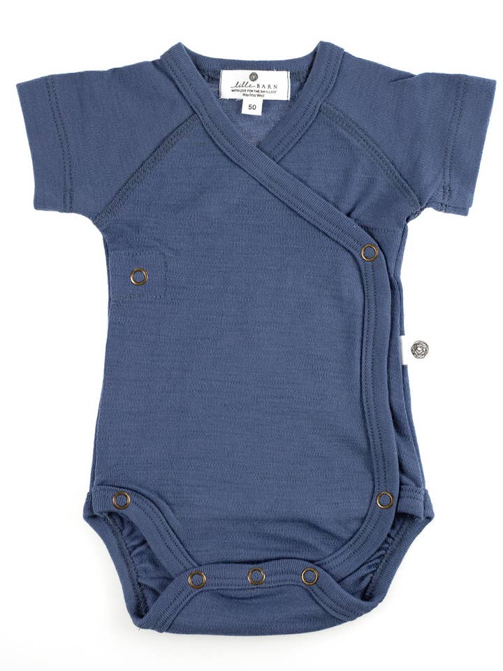Kortærmet uldviklet bodysuit - Merinould - Vintage Indigo for engroshandel hos Lille Barn
