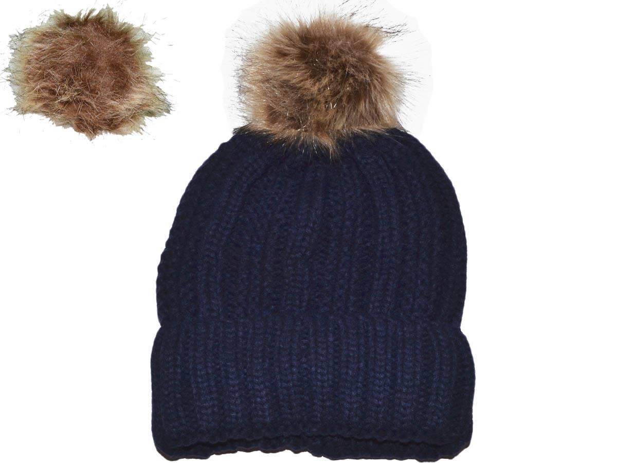 Buck Wholesale - Wholesale Beanie - Women's - Winter Beanie with Removable Raccoon Fur Pom-Pom3