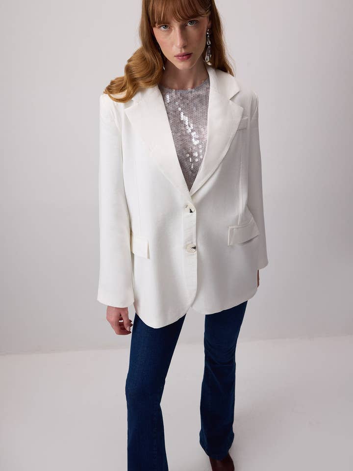 Ecru DOUBLE-SLIT MODAL JACKET for wholesale on Faire1