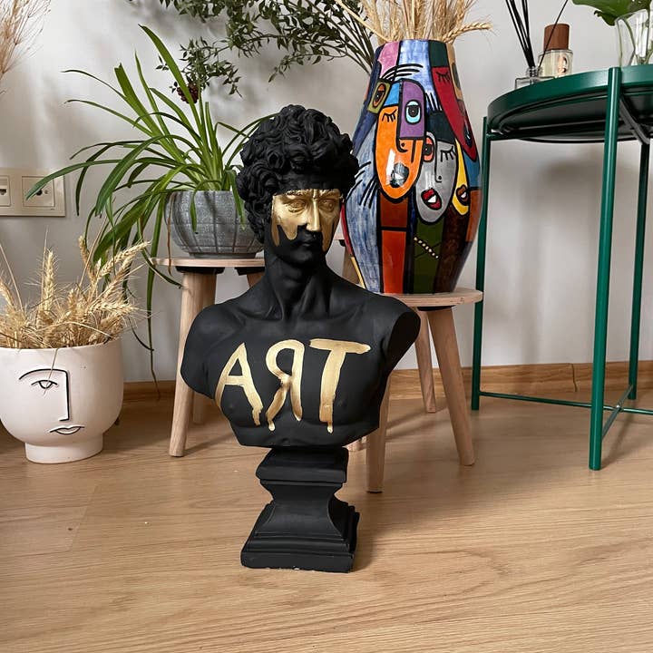 RomaArtSculptures - Vendita all'ingrosso Scultura - Grande scultura statua di busto di David con dettagli dorati1