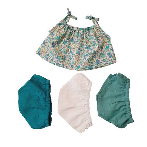 Little Girl 2 Piece Set Turquoise Sage Panties for wholesale by Maman Poule et Papa Coq