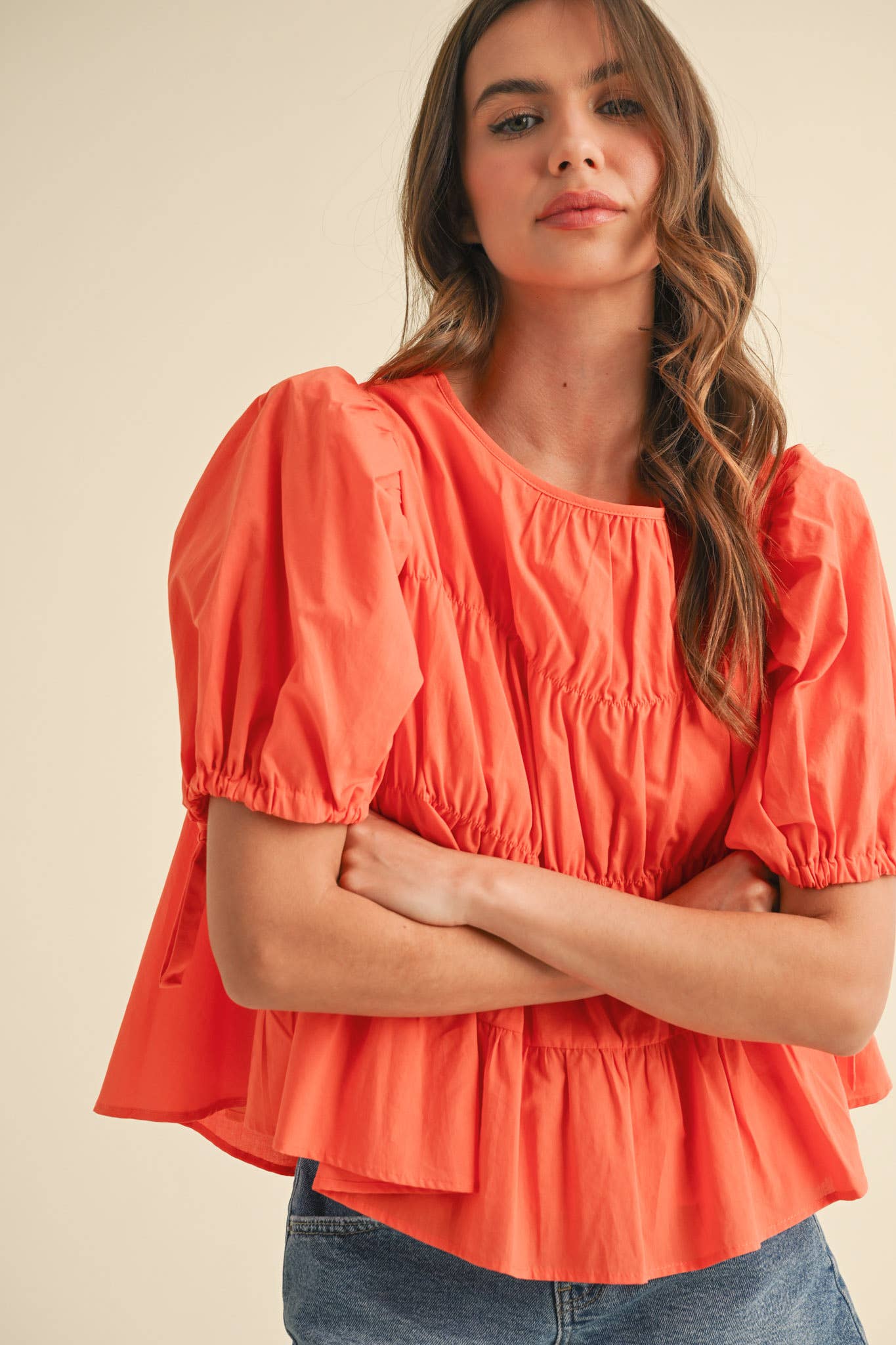 &MERCI - Wholesale Blouse - Women's - TIERED SHIRRING PUFF SLEEVE TOP MTP30813