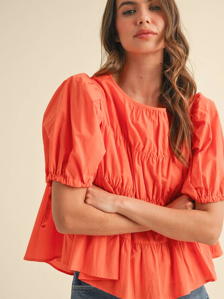 &MERCI - Wholesale Blouse - Women's - TIERED SHIRRING PUFF SLEEVE TOP MTP30813