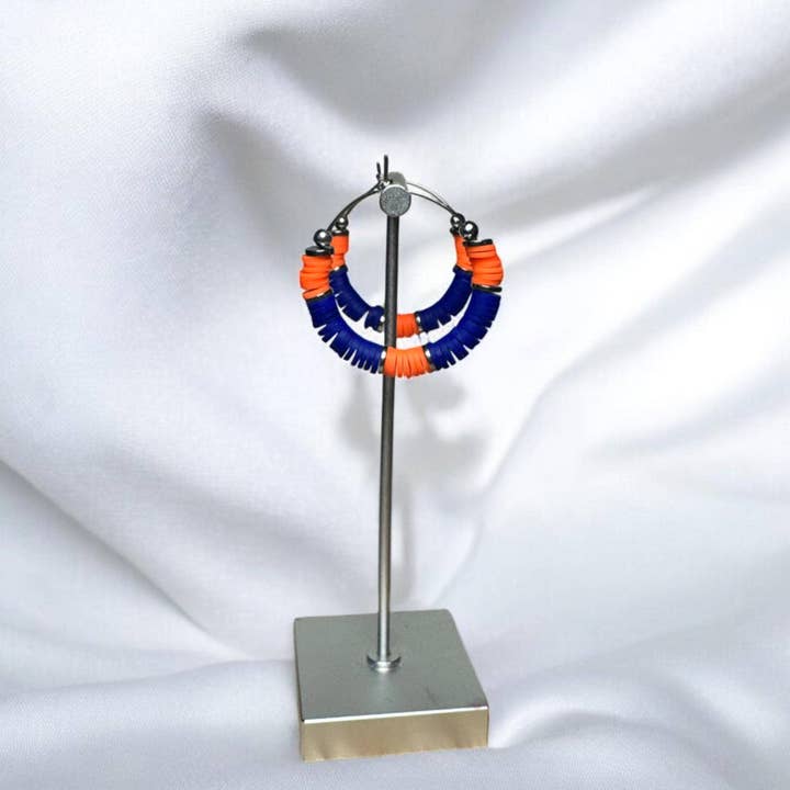 Fish Towne Designs, LLC - Wholesale Hoop Earrings - Blue and Orange Game Day Hoop Earrings7