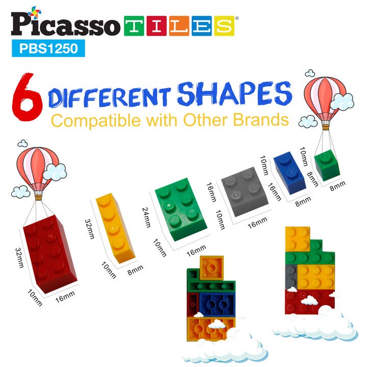 PicassoTiles - Wholesale Building Set - Kids - PicassoTiles 1250pc Brick & Magnetic Tile Building Set6