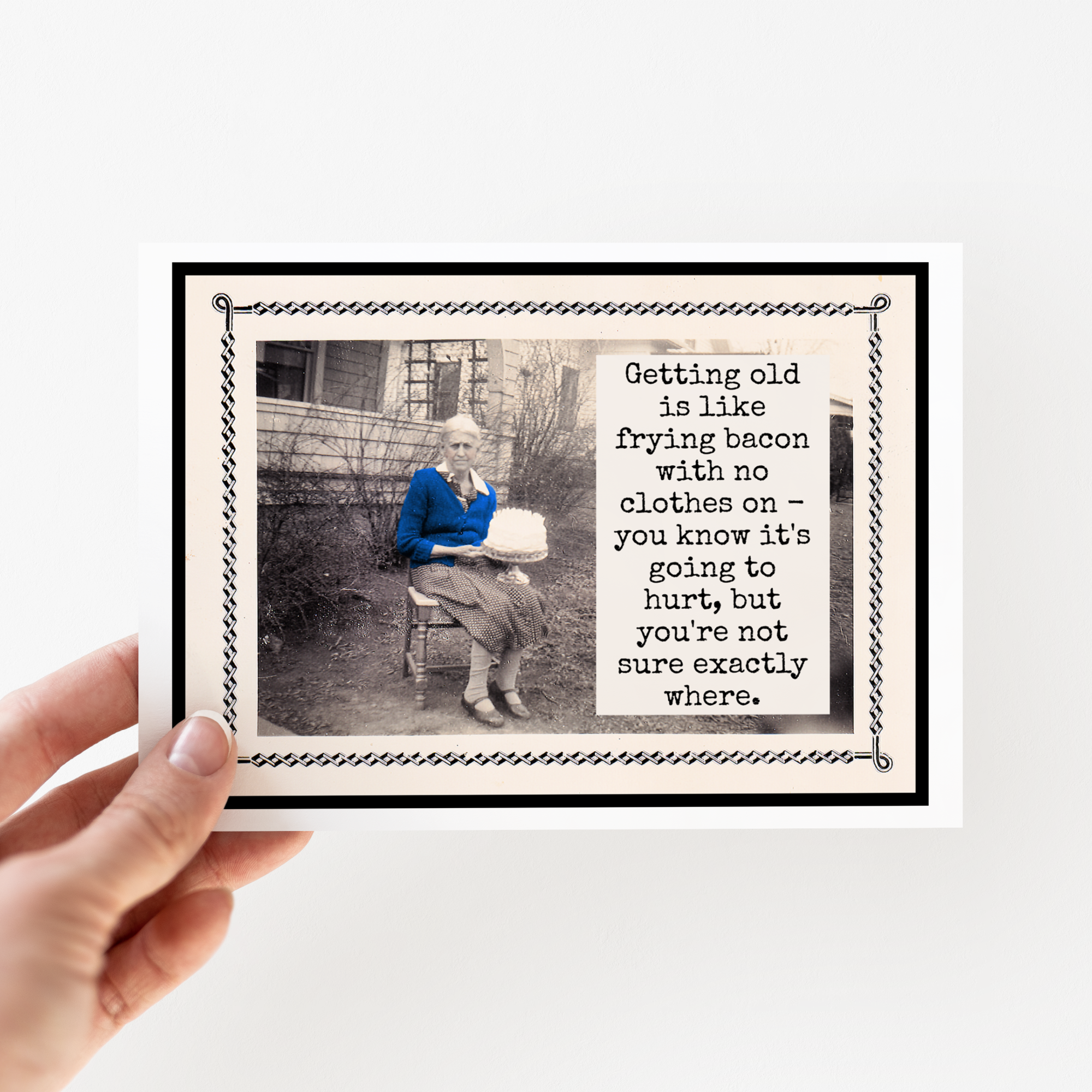 Raven's Rest Studio - Wholesale Birthday Card - Card. Getting Old Is Like Frying Bacon With No Clothes On...1