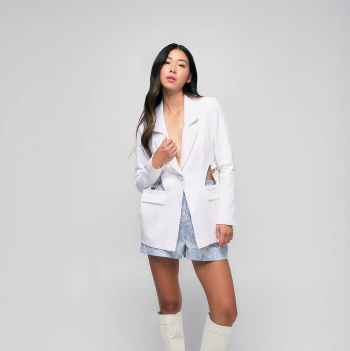 Hilary MacMillan - Wholesale Blazer - Women's - Linen Canvas Cut Out Blazer